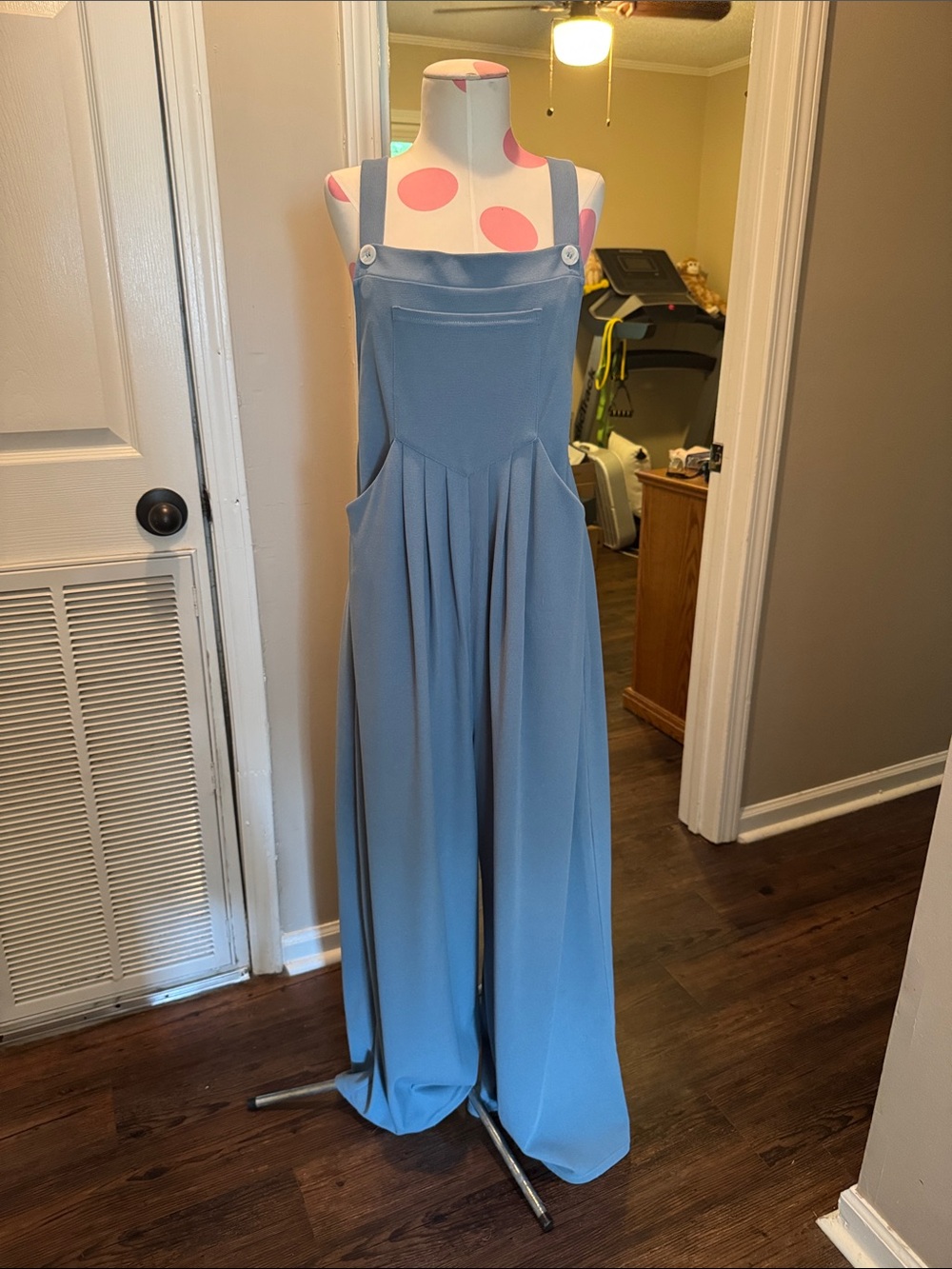 Light Blue Wide-Leg Jumpsuit with Pinafore Straps